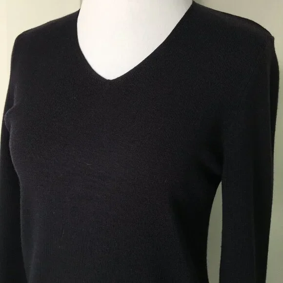 Saint James Women's V Neck Blue Black Long Sleeve Knit Shirt Size Medium - Picture 3 of 15